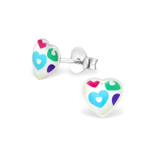 Children's Earrings:  Sterling Silver Bright Hearts on Heart Studs