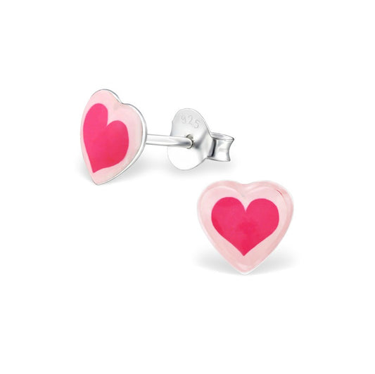 Children's Earrings:  Sterling Silver Pink Heart Studs
