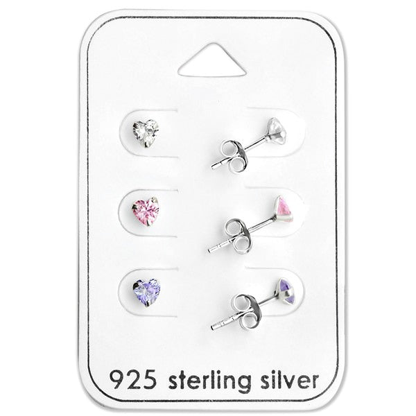 Baby and Children's Earrings:  Sterling Silver 3 x Heart Earrings Gift Pack