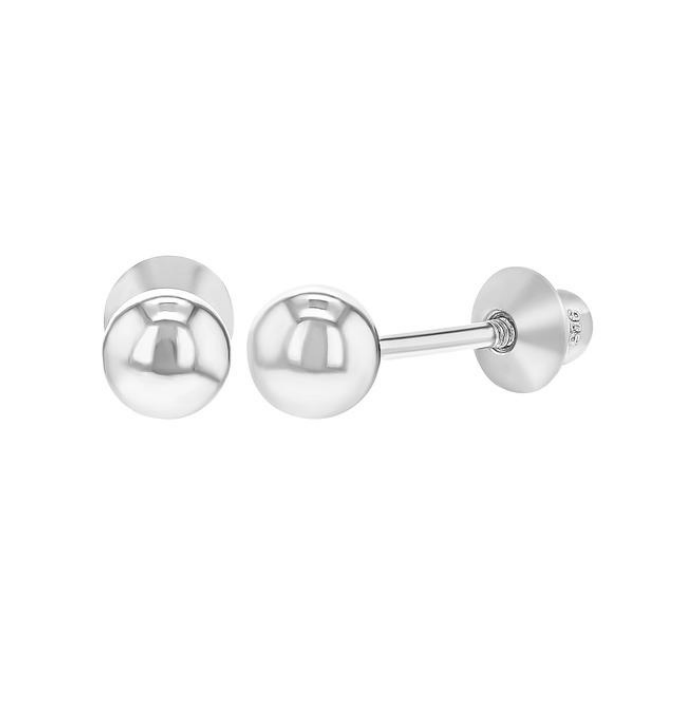 Children's Earrings:  Sterling Silver Ball Studs with Screw Backs 4mm