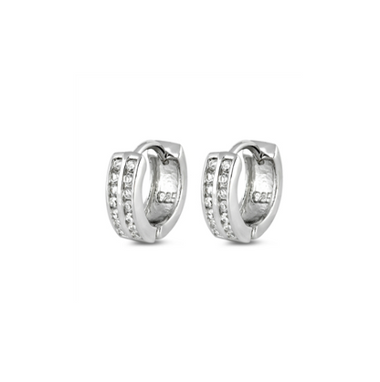 Children's Earrings:  Sterling Silver, Double Row CZ Huggies