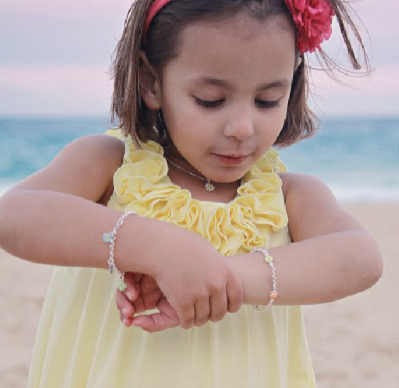 Baby and Children's Charm Bracelets:  Sterling Silver with Enameled Bears and Flowers Charms