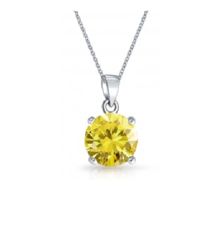 Children's, Teens' and Mothers' Necklaces:  Sterling Silver Solitaire Citrine CZ Necklace - November Birthstone