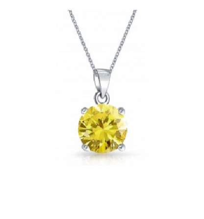 Children's necklace featuring a stunning sterling silver solitaire citrine cubic zirconia pendant in yellow.
