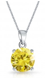 Children's, Teens' and Mothers' Necklaces:  Sterling Silver Solitaire Citrine CZ Necklace - November Birthstone