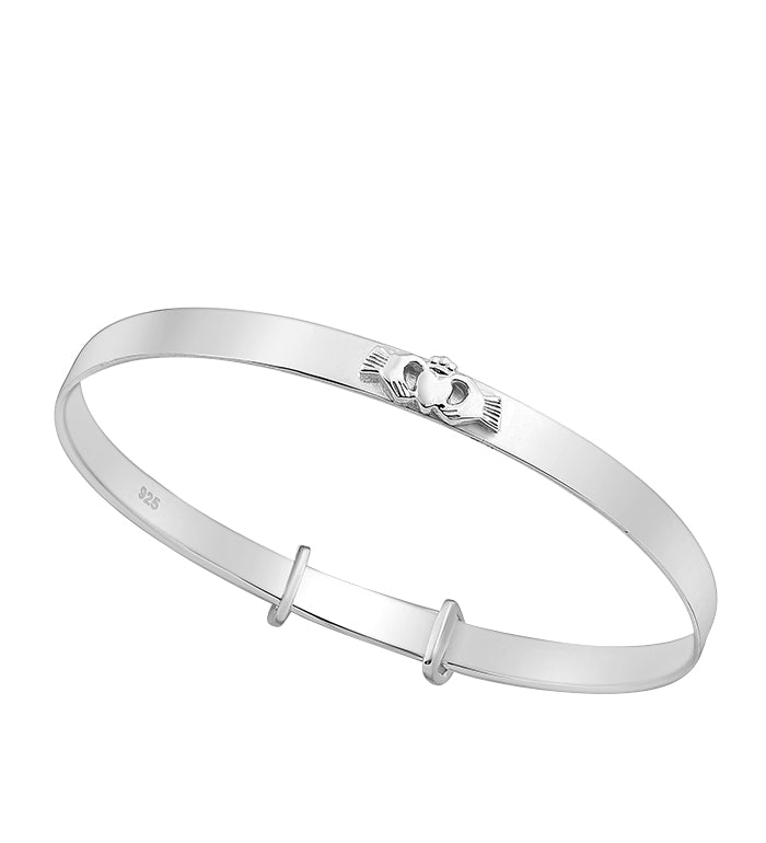 Children's Bangles:  Sterling Silver Premium Claddagh Expanding Bangle