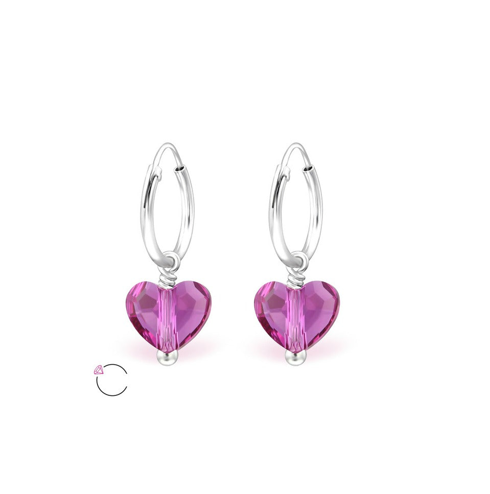 Children's Earrings:  Sterling Silver Sleeper Earrings with Pink La Crystale Hearts