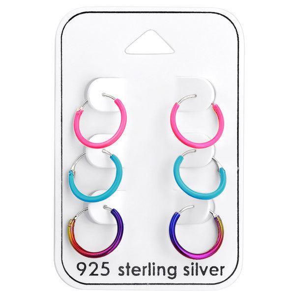 Children's Earrings:  Sterling Silver Coloured Sleepers/Hoops Gift Pack