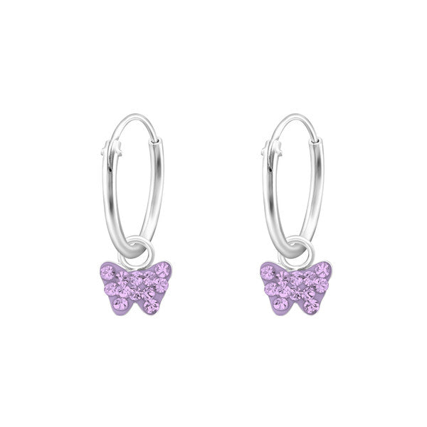 Baby and Children's Earrings:  Sterling Silver Sleepers/Hoops with Tiny Lavender Butterflies