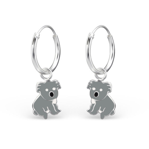 Children's Earrings:  Sterling Silver Sleepers with Koalas