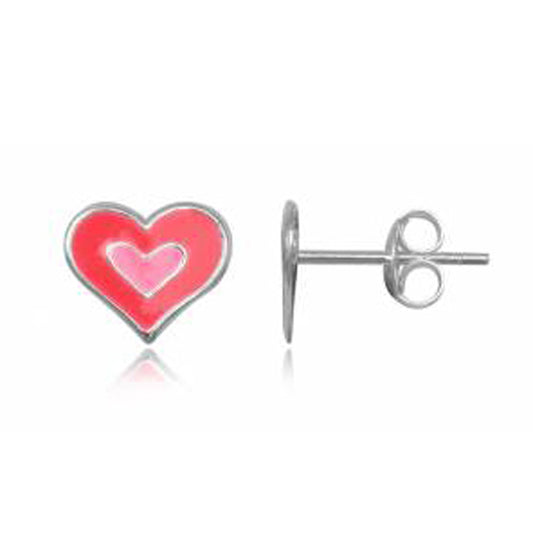 Children's Earrings:  Sterling Silver Pink Enameled Hearts