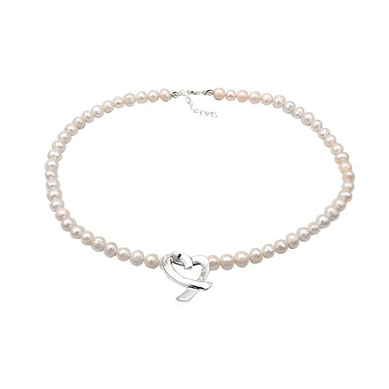 Children's  and Teen's Necklaces:  Freshwater Pearl Necklaces with Sterling Silver Crossed Heart Pendant