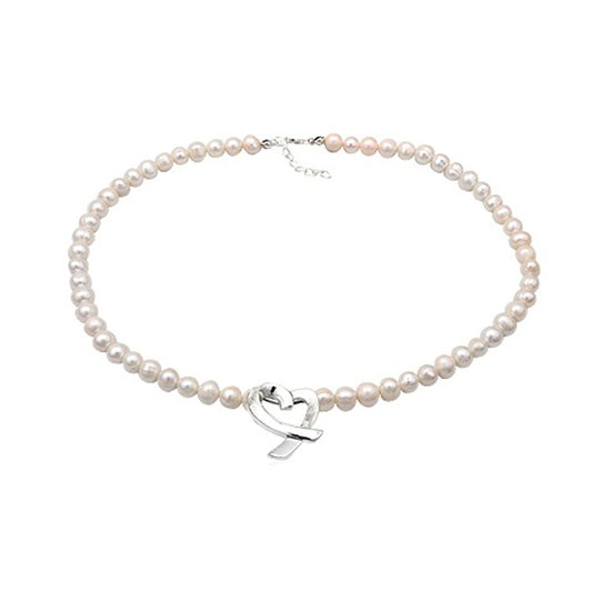 Children's  and Teen's Necklaces:  Freshwater Pearl Necklaces with Sterling Silver Crossed Heart Pendant