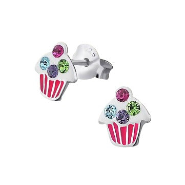Baby and Children's Earrings:  Sterling Silver, Pink, Blue, Mauve and Green CZ Cupcakes