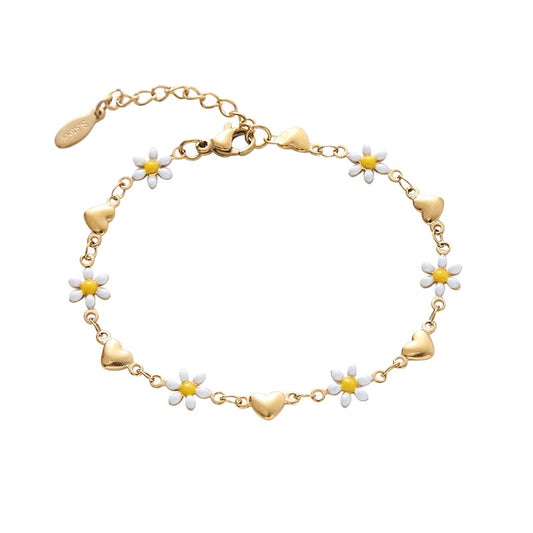 Children's and Teens' Bracelets:  Steel with Gold IP Hearts and Daisies Bracelets