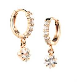 Children's, Teens' and Mothers' Earrings:  Surgical Steel, Rose Gold IP Huggies with Clear CZ Dangling Stars