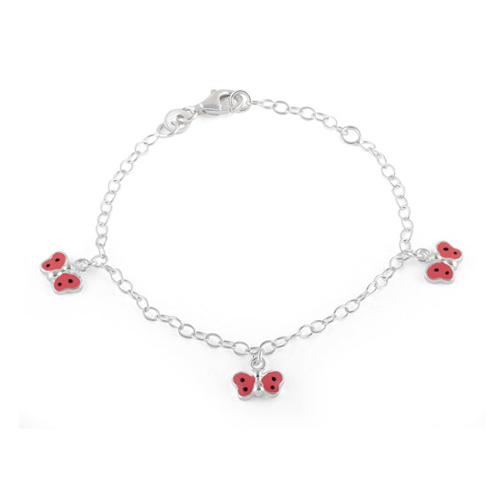 Baby and Children's Bracelets:  Sterling Silver Pink Butterfly Charm Bracelet