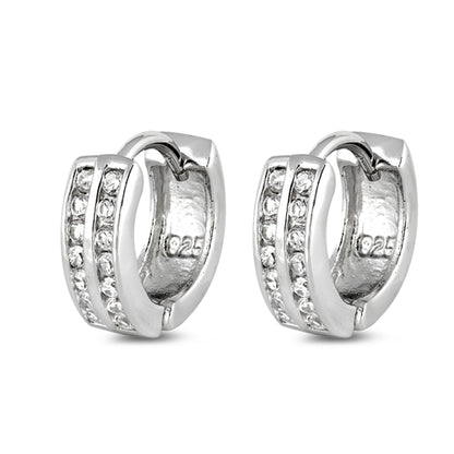 Children's Earrings:  Sterling Silver, Double Row CZ Huggies