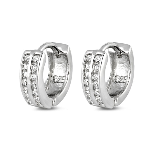 Children's Earrings:  Sterling Silver, Double Row CZ Huggies