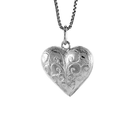 Children's Necklaces:  Sterling Silver Beautifully Embossed Heart Necklaces