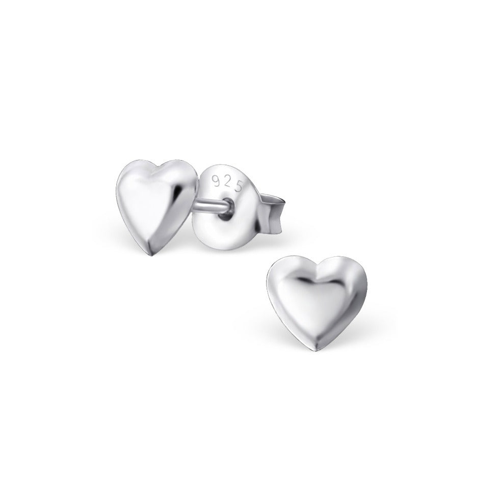 Baby and Toddler Earrings:  Sterling Silver Polished, Puffed Hearts