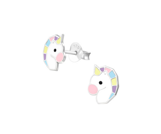 Children's Earrings:  Sterling Silver Unicorns Heads - Pastels