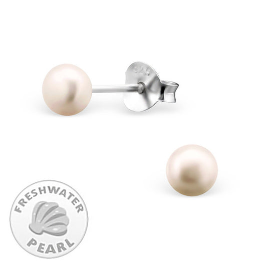Baby and Children's Earrings:  Sterling Silver, Freshwater Pinky Apricot Pearls