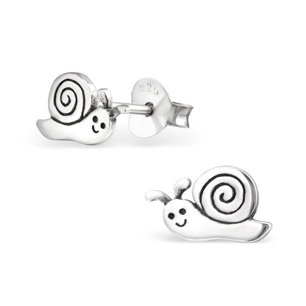Baby and Children's Earrings:  Sterling Silver Smiley Snail Earrings