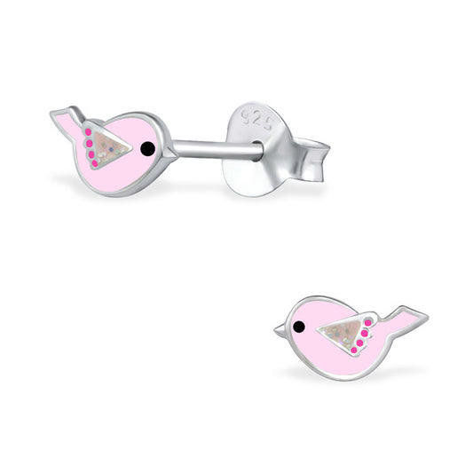Baby and Toddler Earrings:  Sterling Silver Tiny Pink Birds
