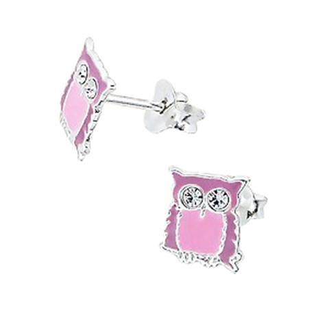 Baby and Children's Earrings:  Sterling Silver/Crystal Owl Earrings