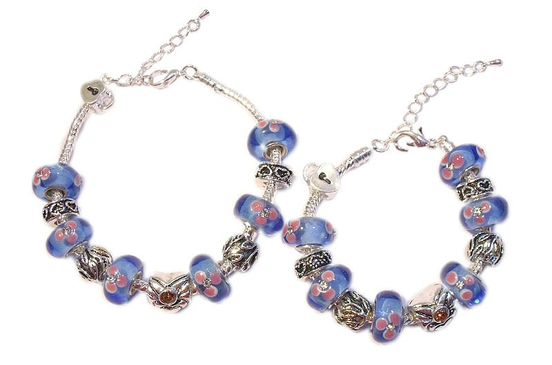 Baby and Children's Bracelets:  European Style Bracelets with Blue and Pink Lampwork Beads