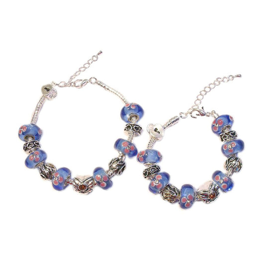 Mothers' Bracelets:  European Style Bracelets with Blue and Pink Lampwork Beads