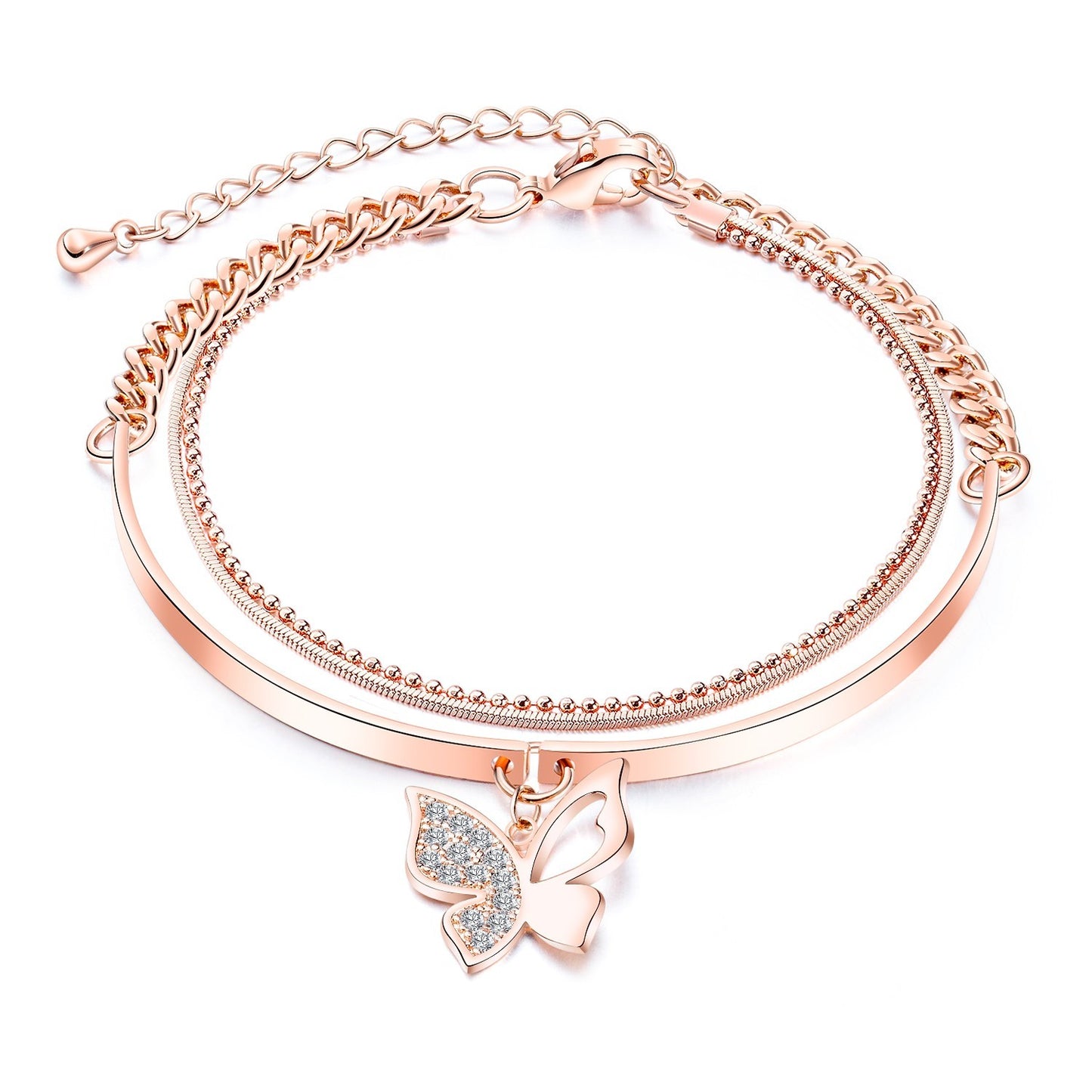 Children's Bracelets:  Surgical Steel Rose Gold IP Stacker Bangle Bracelet with Butterfly Charm