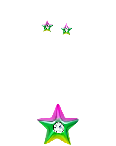 Children's Earrings:  Sterling Silver Stars with Central CZ in Green/Orange