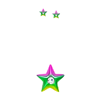 Children's Earrings:  Sterling Silver Stars with Central CZ in Green/Yellow and Pink