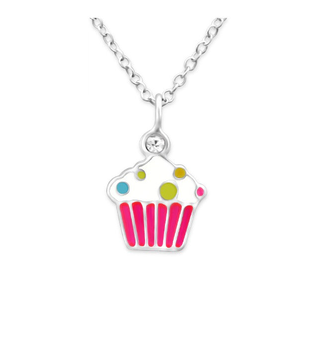 Children's Necklaces:  Sterling Silver Cupcake Necklace 39cm Chain