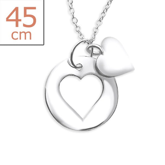 Mothers' Necklaces:  Sterling Silver Disk Necklace with Attached Cut Out Heart 18"