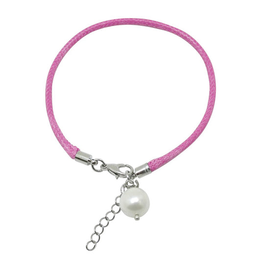 Mothers, Teens' and Children's Bracelets:  Pink Woven Leather Bracelets with Pearl