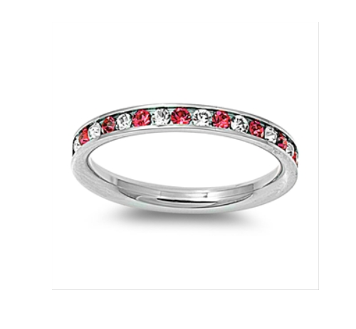 Children's and Teens' Rings - Surgical Steel with Genuine Garnets and White CZ Size 7