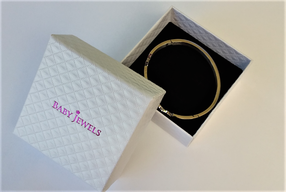 Baby and Children's Bangles:  Sterling Silver Embossed ID Bangle with Pink CZ Age 1 - 5+ with Gift Box