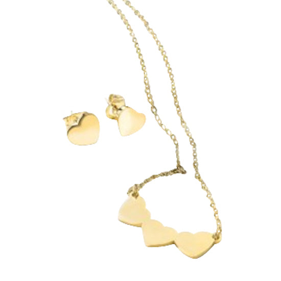 Mothers' and Teens' Necklace and Earrings Set:  Surgical Steel Gold IP Heart Necklace and Earrings Set