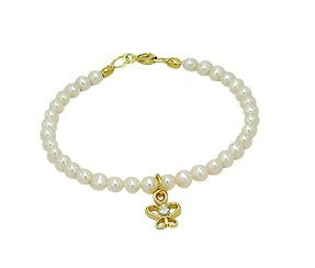 Baby and Children's Bracelets:  Freshwater Pearls with 14K Gold Over Sterling Silver with Butterfly Charm