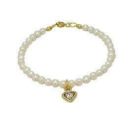 Baby and Children's Bracelets:  14k Gold Over Sterling Silver/Freshwater Pearl Bracelets with Heart Charm