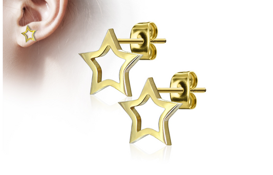 Children's and Teens' Earrings:  Surgical Steel Gold IP Stars