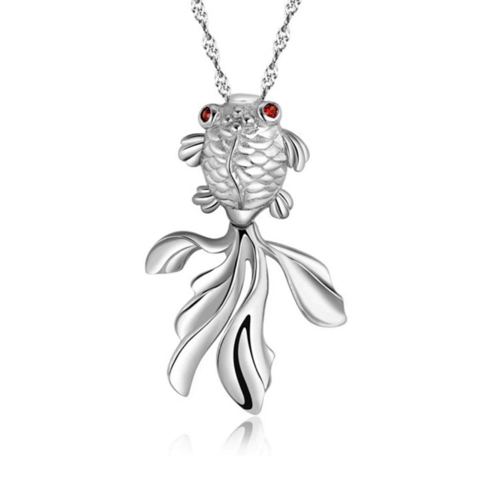 Children's and Mothers' Necklaces:  Sterling Silver Goldfish with Movable Tail On Chain of Preferred Length