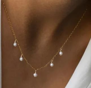 Children's, Teens' and Mothers' Necklaces:  Surgical Steel with Gold IP 5 x Pearl Necklace