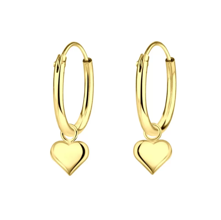 Children's Earrings:  14k Gold over Sterling Silver Sleepers with Heart Dangles