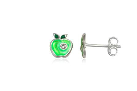 Children's Earrings:  Sterling Silver Green Apple For the Teacher with CZ