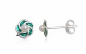 Children's Earrings:  Sterling Silver Pearl Flower Blue