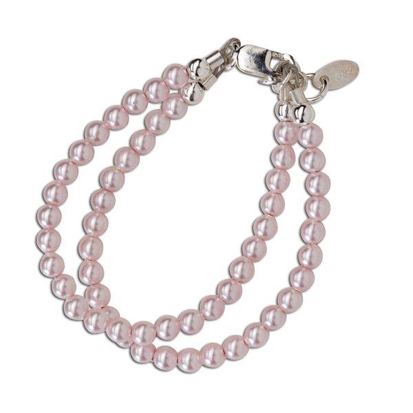 Baby Bracelets:  Sterling Silver, Double Strand Pink Swarovski Pearls for Newborns with Gift Box